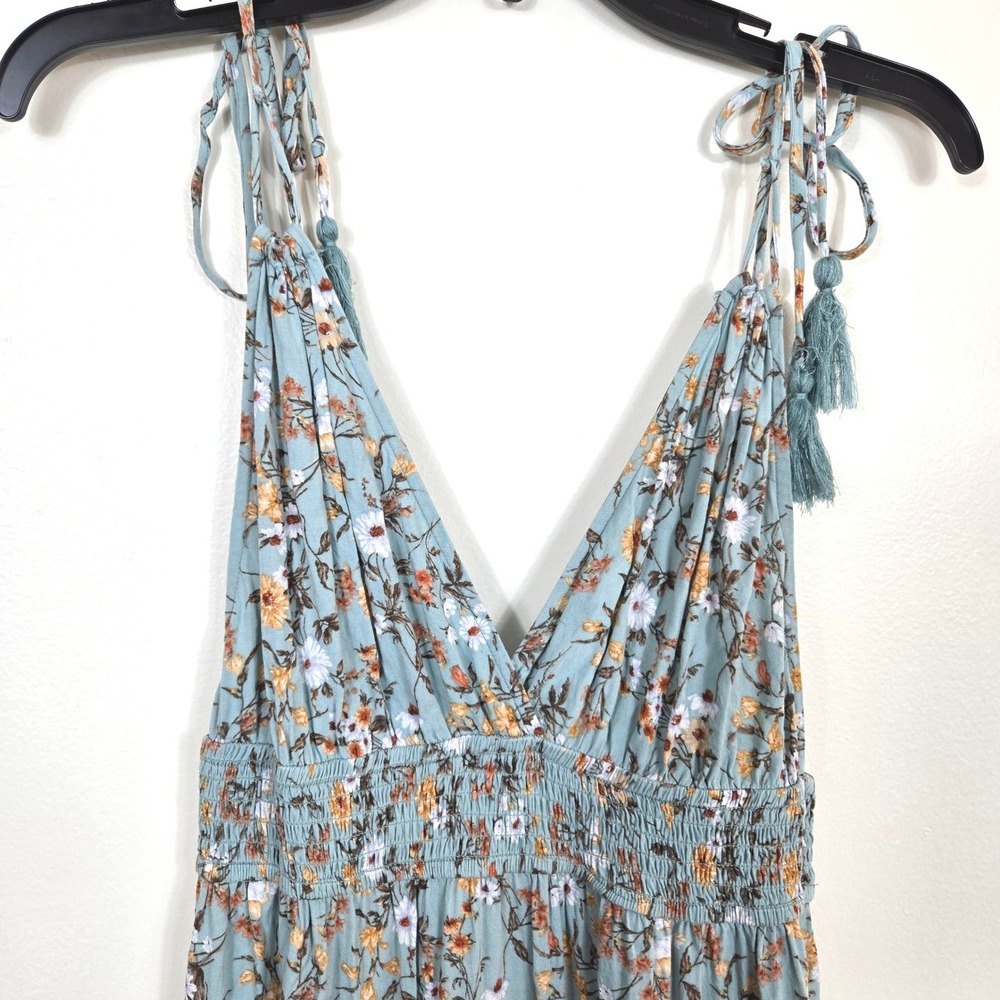 Inspired Hearts Womens Light Blue Floral Sleeveless Boho Chic Maxi Dress Large